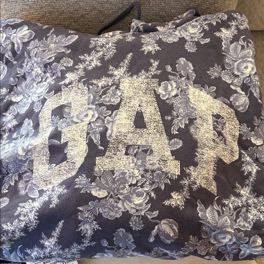 LoveShackFancy Floral Hoodie - Navy and Cream